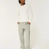 Pantalones holgados con cintura elástica y mezcla de lino Pantalones holgados con cintura elástica y mezcla de lino
