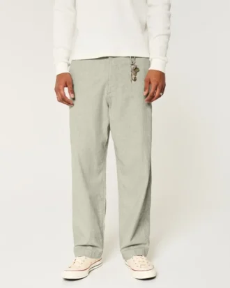 Pantalones holgados con cintura elástica y mezcla de lino