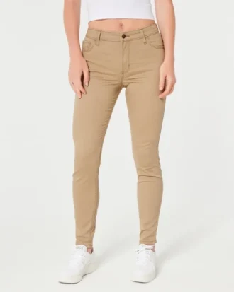 Pantalones súper ajustados de cintura alta en color caqui