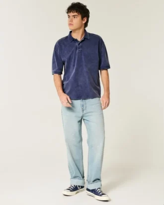 Polo corto lavado de corte cuadrado