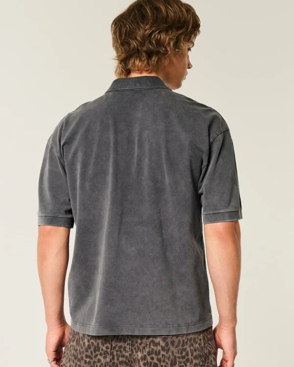 Polo corto lavado de corte cuadrado Polo corto lavado de corte cuadrado