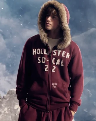 Sudadera con capucha, cremallera y logotipo gráfico con ribete de piel sintética Sudadera con capucha, cremallera y logotipo gráfico con ribete de piel sintética