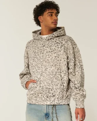 Sudadera con capucha holgada y estampado de leopardo Sudadera con capucha holgada y estampado de leopardo