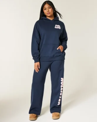 Sudadera con capucha oversize con estampado de logo Feel Good de Hollister
