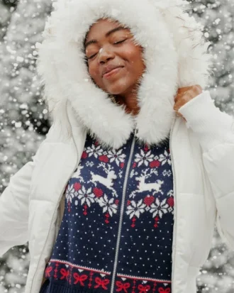 Sudadera con capucha, ribete de pelo sintético y cremallera Fair Isle