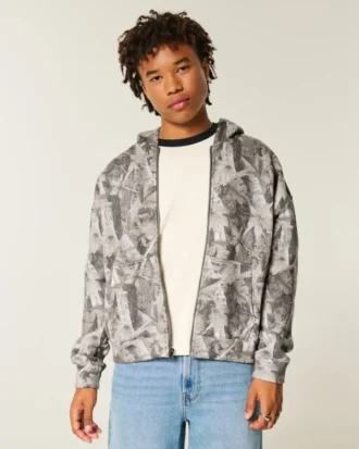 Sudadera con capucha y cremallera Boxy Camo