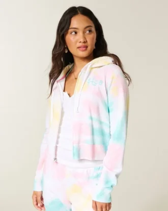 Sudadera con capucha y cremallera con efecto lavado y logotipo de Terry