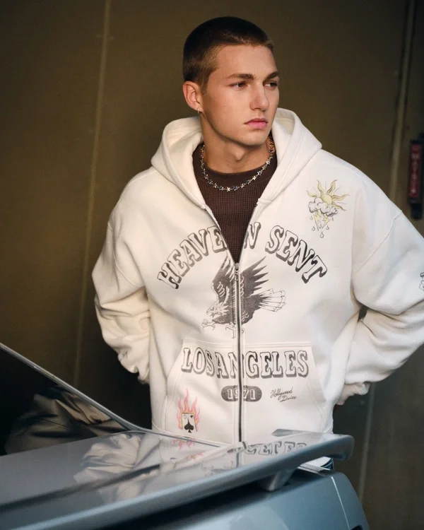 Sudadera con capucha y cremallera con estampado de Los Ángeles y corte recto Sudadera con capucha y cremallera con estampado de Los Ángeles y corte recto