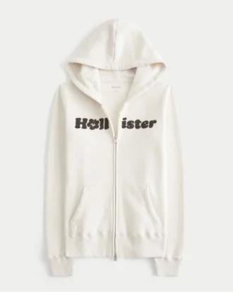 Sudadera con capucha y cremallera con logotipo de chenilla