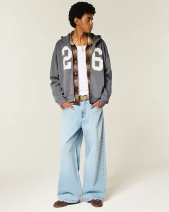 Sudadera con capucha y cremallera cuadrada con gráfico numérico Sudadera con capucha y cremallera cuadrada con gráfico numérico