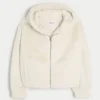 Sudadera con capucha y cremallera de pelo sintético Sudadera con capucha y cremallera de pelo sintético