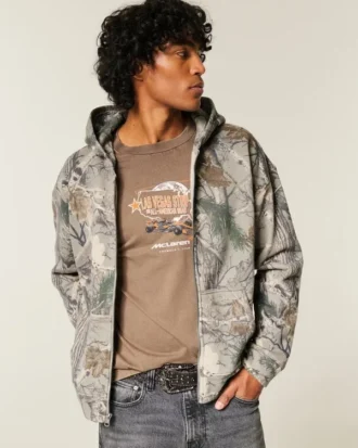 Sudadera con capucha y cremallera tipo camuflaje Sudadera con capucha y cremallera tipo camuflaje