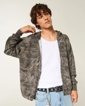 Sudadera con capucha y cremallera térmica de camuflaje