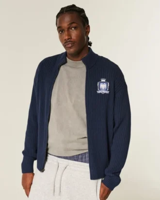 Sudadera con cremallera y emblema de estilo relajado