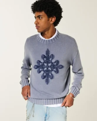 Sudadera con cuello redondo y estampado cuadrado