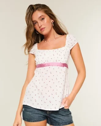 Top babydoll con lazo de satén