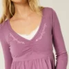 Top babydoll de manga larga con pinzas en el pecho