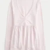 Top babydoll de manga larga con pinzas en el pecho
