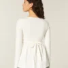 Top babydoll de manga larga con pinzas en el pecho