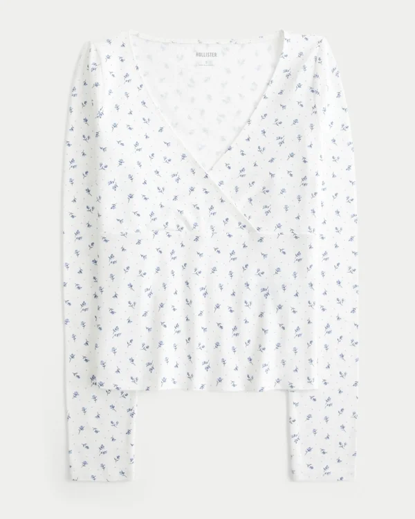 Top cruzado de manga larga con cuello en V Top cruzado de manga larga con cuello en V