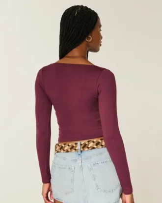 Top cruzado de manga larga sin costuras