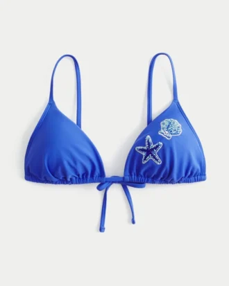 Top de bikini triangular con cuentas sobre los hombros