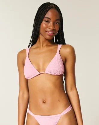 Top de bikini triangular con hombros descubiertos y fruncido