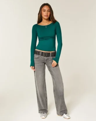 Top de manga larga sin costuras con cuello en V