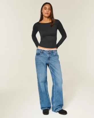 Top de manga larga sin costuras con cuello en V