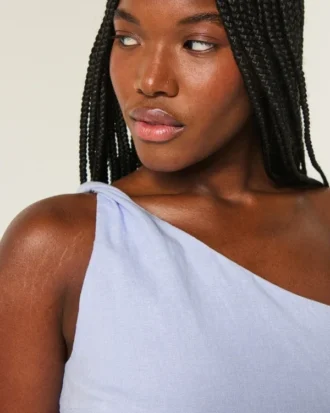 Top de un solo hombro de mezcla de lino