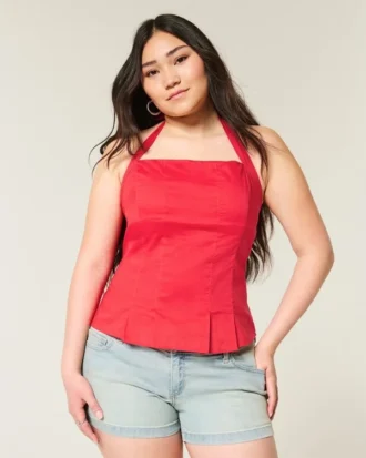Top halter con espalda abierta y plisado