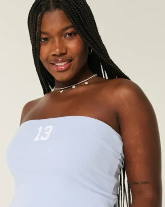 Top sin tirantes con estampado gráfico y ribete acanalado Top sin tirantes con estampado gráfico y ribete acanalado