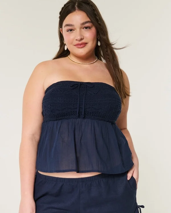 Top sin tirantes de tejido mixto estilo crochet fácil Top sin tirantes de tejido mixto estilo crochet fácil