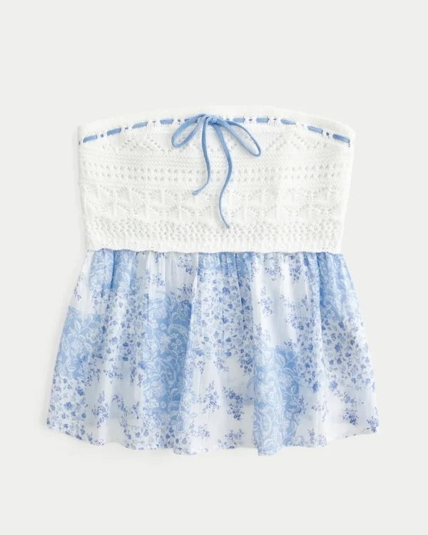 Top sin tirantes de tejido mixto estilo crochet fácil Top sin tirantes de tejido mixto estilo crochet fácil