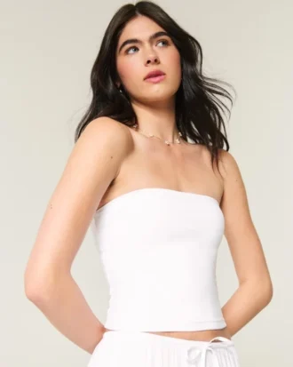 Top tubo de tejido elástico suave sin costuras.