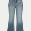 Vaqueros bootcut de talle bajo, lavado medio y efecto desgastado Vaqueros bootcut de talle bajo, lavado medio y efecto desgastado