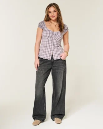 Vaqueros holgados ajustables de cintura baja en negro lavado Vaqueros holgados ajustables de cintura baja en negro lavado