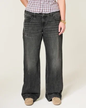 Vaqueros holgados ajustables de cintura baja en negro lavado Vaqueros holgados ajustables de cintura baja en negro lavado