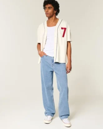 Vaqueros holgados bordados con lavado medio Vaqueros holgados bordados con lavado medio