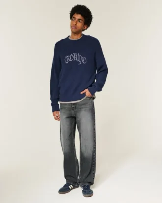 Vaqueros holgados con estampado de corazón gris