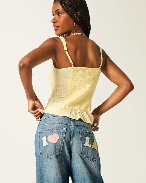 Vaqueros holgados con estampado de Los Ángeles, lavado medio y talle bajo Vaqueros holgados con estampado de Los Ángeles, lavado medio y talle bajo