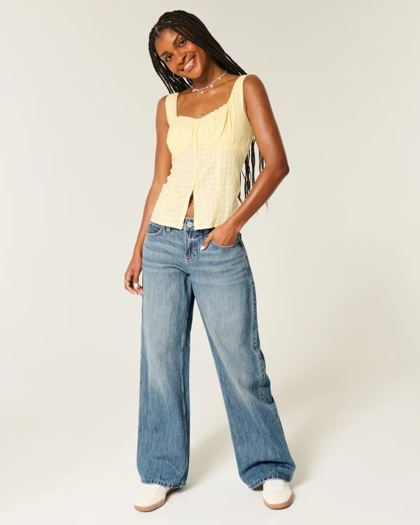 Vaqueros holgados con estampado de Los Ángeles, lavado medio y talle bajo Vaqueros holgados con estampado de Los Ángeles, lavado medio y talle bajo