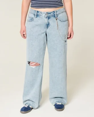 Vaqueros holgados de talle bajo, lavado claro y rotos
