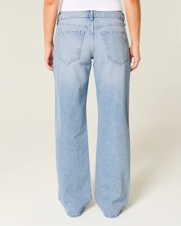 Vaqueros holgados de talle bajo y lavado claro con lazos con tachuelas Vaqueros holgados de talle bajo y lavado claro con lazos con tachuelas