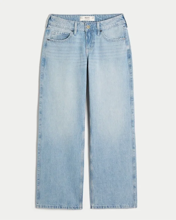 Vaqueros holgados de talle bajo y lavado claro con lazos con tachuelas Vaqueros holgados de talle bajo y lavado claro con lazos con tachuelas