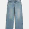 Vaqueros holgados de talle bajo y lavado medio con cintura ajustable Vaqueros holgados de talle bajo y lavado medio con cintura ajustable