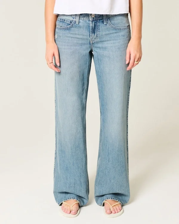 Vaqueros holgados de talle bajo y lavado medio con estampado de mariposas Vaqueros holgados de talle bajo y lavado medio con estampado de mariposas