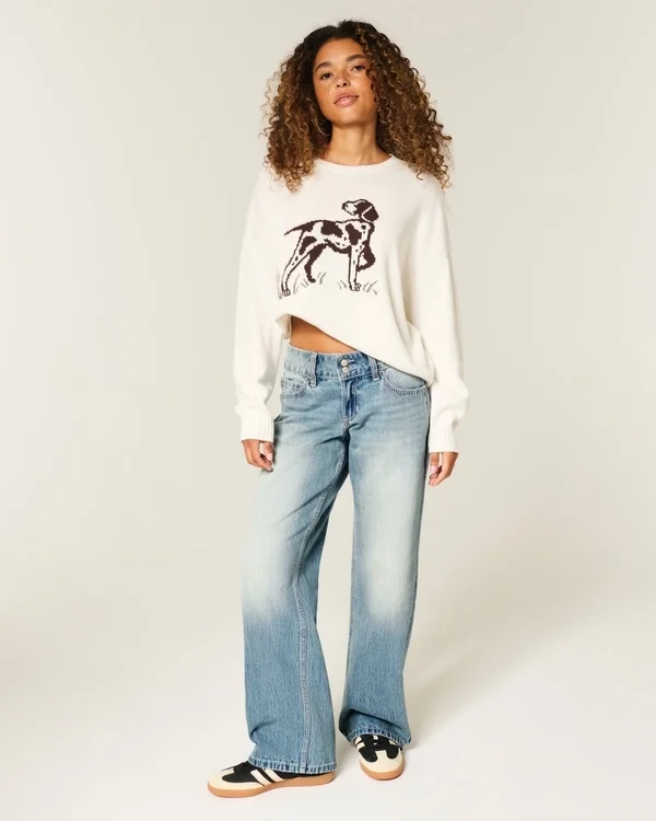 Vaqueros holgados de talle bajo Y2K con lavado medio Vaqueros holgados de talle bajo Y2K con lavado medio