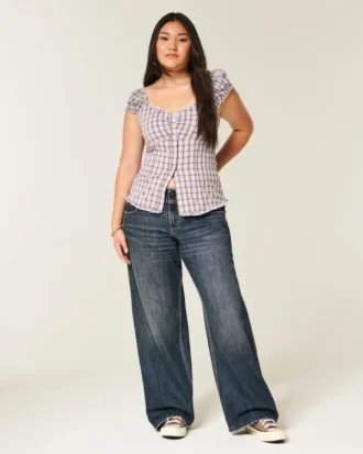 Vaqueros holgados de talle bajo Y2K en lavado oscuro