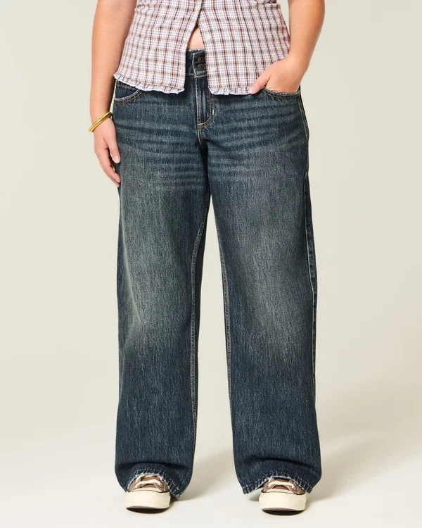 Vaqueros holgados de talle bajo Y2K en lavado oscuro Vaqueros holgados de talle bajo Y2K en lavado oscuro